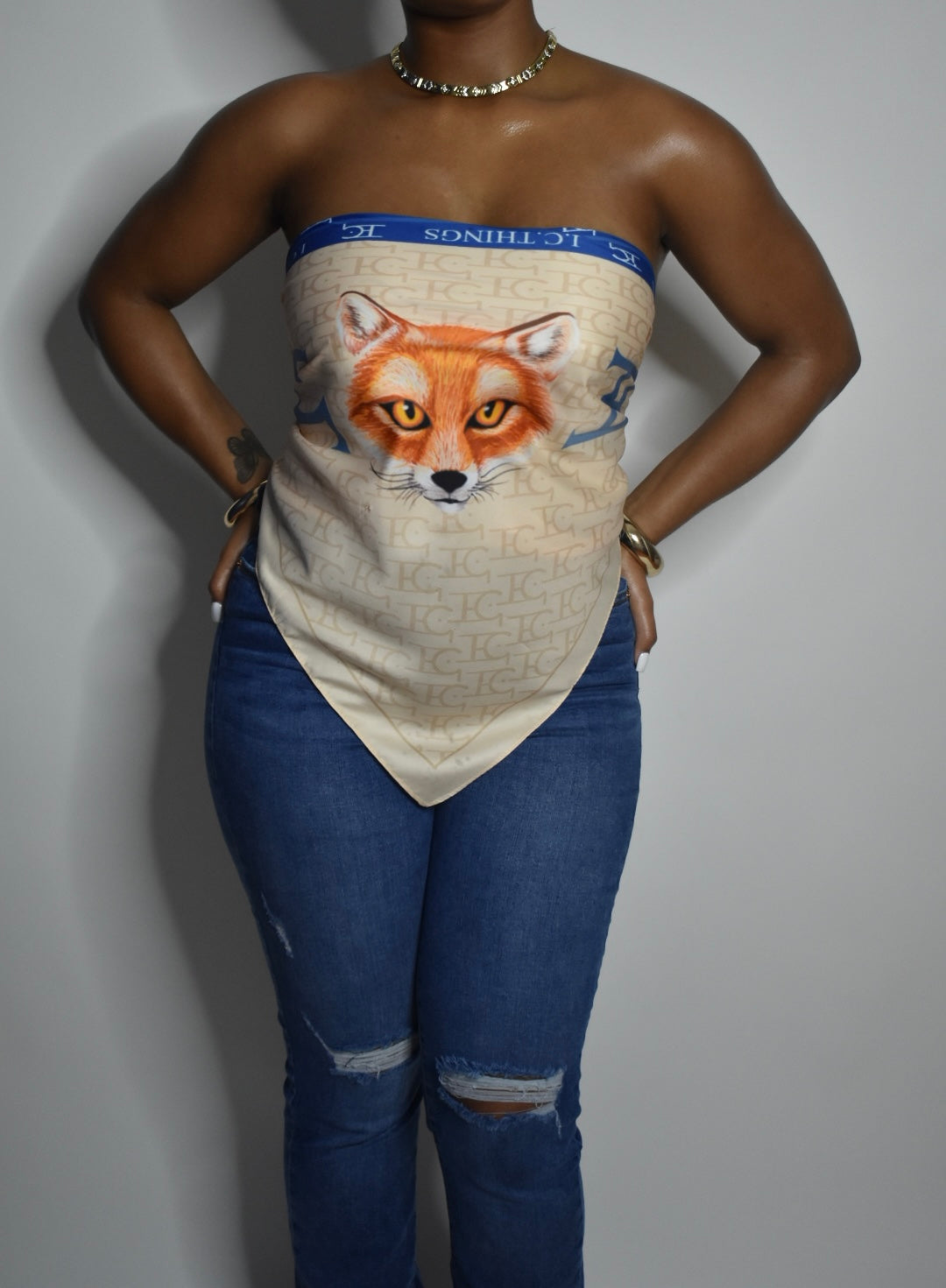 I.C. Things Silky Monogram Fox Scarf
