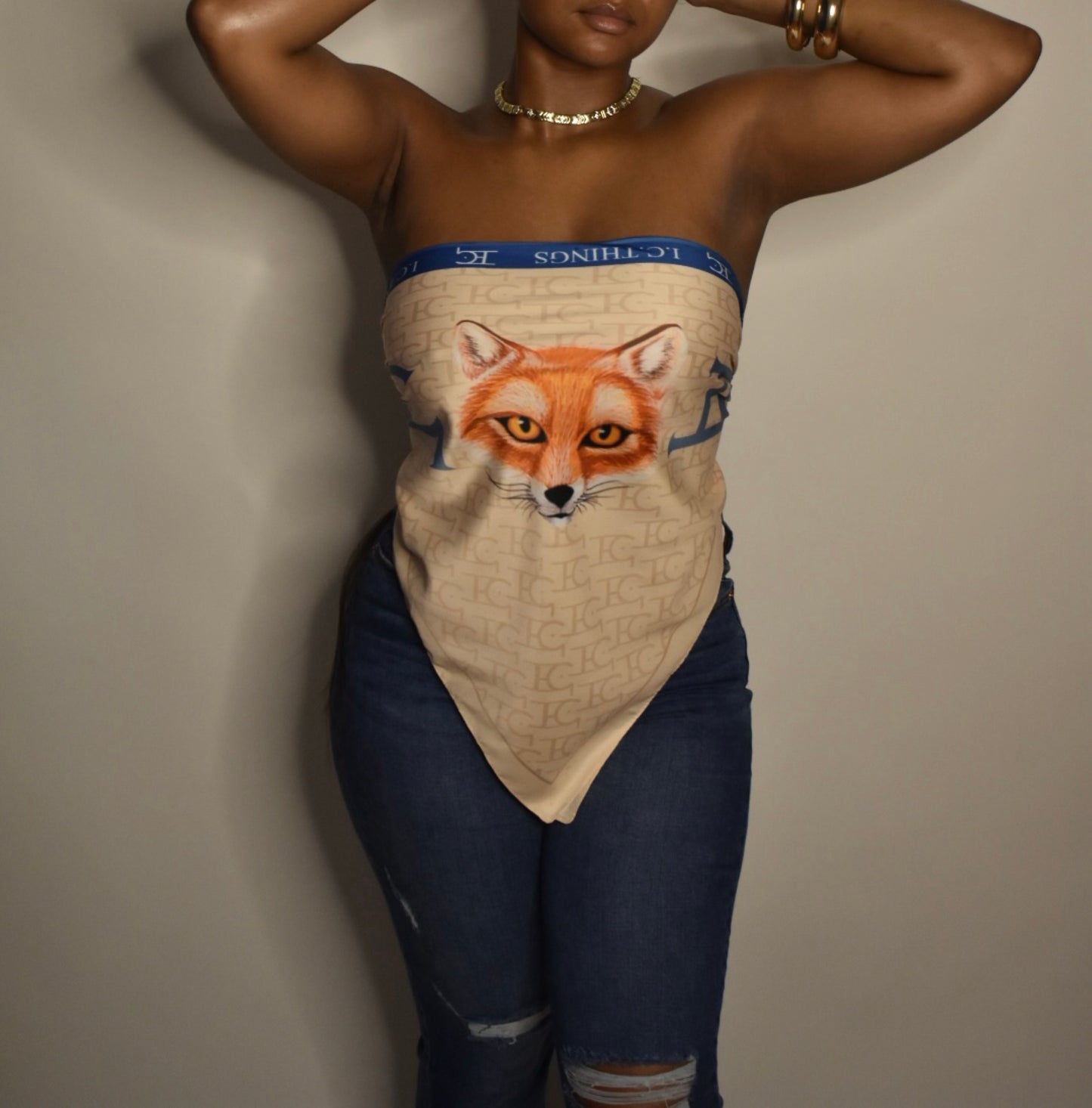 I.C. Things Silky Monogram Fox Scarf